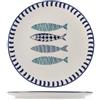 H&H Mediterraneo Set 6 Piatti Piani, Ceramica, 26cm, Mare, Estate, Pesci