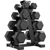 SPORTNOW Set di Manubri da Palestra con Supporto, 2x2 kg, 2x5 kg, 2x8 kg, 2x10 kg, Manubri per Palestra Esagonali in Ghisa e Gomma con Impugnatura Antiscivolo, Allenamento Fitness Casa, Nero