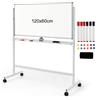 COSTWAY Lavagna Bianca Magnetica Doppia, Design Regolabile in Altezza con Ruote Bloccabili, 6 Pennarelli, 12 Calamite e 1 Cancellino, Ideale per Casa Ufficio e Scuola, 126 x 59 x 145/165 cm (Bianco)