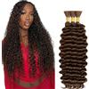 Hxxcoup Human Braiding Hair for Boho Braids Deep Wave Bulk Total 150g 3 Bundles 34 34 34 Inch Human Hair Extension Capelli Umani Naturali Unprocessed No Weft #4 Chocolate Brown for Women