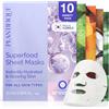 PLANTIFIQUE Superfood Maschera Viso in Tessuto Varietà Box 10 Pezzi - 2x Maschera Viso al Cocco, Aloe, Vitamina C, Centella e Collagene - Idratante e Illuminante - Per Tutti i Tipi di Pelle