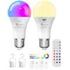 TobeBright Lampadina Ricaricabile USB con Telecomando,Lampadina LED E27 a Batteria,Lampadine Dimmerabile Senza Corrente RGB colore Cambiando con Funzione Timer,Pacchetto di 2
