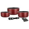 Herzberg Batteria da cucina - Set di pentole a induzione - con 5 elementi speciale cottura con rivestimento in marmo e manico rimovibile - Bordeaux