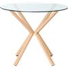 Beliani Tavolo da Pranzo Rotondo Piano in Vetro e Legno Chiaro e ø 90 cm