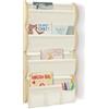 wooshwa Libreria Montessoriana per Bambini da Parete 4 Ripiani e 3 Tasche Porta Libri Bambini Scaffale Salvaspazio Legno 81x43x8cm - Beige