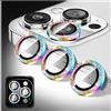 Kucheed Proteggi Obiettivo Fotocamera Glitterato Compatibile con iPhone 15 Pro/15 Pro Max, Adesivi per Copertura Fotocamera in Vetro Temperato, Allineamento Automatico dei Singoli Anelli Metallici