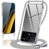 Coiwxmoi Cover per Xiaomi Poco X6 Pro 5G con Cordino 6,67,Trasparente Custodia con Laccio Tracolla Corda Catena Cinghia,Ultra Morbido Silicone TPU Antiurto Case, Grigio Chiaro