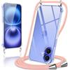 Coiwxmoi Cover per iPhone 16 con Cordino 6,1,Trasparente Custodia con Laccio Tracolla Corda Catena Cinghia,Ultra Morbido Silicone TPU Antiurto Case per iPhone 16, Oro Rosa