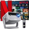 Futuzen Proiettore 4K 【Ufficiale Netflix & Auto Focus/Keystone】Girevole a 360° Videoproiettore WiFi 6 Bluetooth Auto Focus/Correzione Trapezoidale, 600 ANSI FHD 1080P Smart Home Esterni Proiettore Portatile