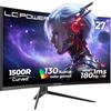 LC-Power LC-M27FC Monitor Gaming 27 Pollici Curvo, FHD 1920x1080, 180 Hz, 1ms MPRT, pannello VA Ultra Rapid, 123,1% sRGB, HDR, AMD FreeSync™, Inclinazione Regolabile, HDMI2.0/DP1.4, VESA 100x100