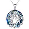 YFN Regalo 70° Compleanno Argento 925 Albero della Vita Ciondolo Cristallo Blu Gioielli 70° Collana per Donne Uomini Mamma Papà