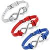 Aroncent, braccialetto con ciondolo a forma di infinito, unisex, per partner, amicizia, in pelle, nero, rosso, bianco, blu, viola, arancione e Acciaio inossidabile, colore: 3 x bianco, rosso, blu.,