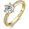 JewelryPalace 1ct Classico Anello Solitario Donna Argento 925 con Creato Moissanite, Diamante Simulato Anelli Dorati con Pietre Laterali, Semplice Fedine Fidanzamento in Oro Set Gioielli Donna 10.5