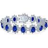 Bling Jewelry Bracciale da sposa con corona ad alone grande ovale blu reale CZ moda tennis dichiarazione per donne matrimonio ballo di fine anno zaffiro simulato zircone cubico ottone placcato argento