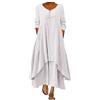 LINYOUY Abito estivo per il tempo libero, tinta unita, largo, abito asimmetrico, abito da donna, elegante, estivo, da donna, in cotone e lino, per il tempo libero, bianco, L