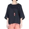 FTCayanz Camicia Donna Cotone e Lino Elegante Maglietta Donna Estiva Manica a 3/4 T Shirt a Collo Rotondo Nero L