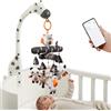 TUMAMA Giocattolo mobile per culla da 0 a 3, 6-9 mesi, giocattolo per culla ad alto contrasto con luce notturna con proiettore, musica e rumore bianco, peluche bianco e nero da appendere