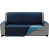 FAVERTI® Copridivano imbottito 2 posti - 120 cm (seduta) | modello Requena, blu marino - turchese reversibile | protezione compatibile con divani relax e paraorecchie | tela lavabile, prodotto in