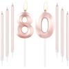 mciskin Candele per 80° compleanno in oro rosa, numero 80, per torta con candele lunghe e sottili, topper per torta in oro rosa per donne, decorazioni per 80° compleanno, decorazioni per 80°
