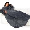 Winthome Coperta con Maniche - Coperta Pile Morbida e Calda, Plaid con Maniche con Velcro, Coperta Indossabile per Regalo Natalizio Donna Uomo, Risparmia Costi di Riscaldamento (Grigio, 140x170cm)