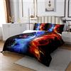Loussiesd Copriletto trapuntato sportivo per bambini ragazzi ragazze uomo rosso blu fiamma; set copriletto con 1 federa 2 pezzi per letto 170X230cm