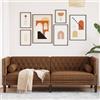 Rantry Divano Chesterfield 3 posti in Similpelle Marrone Effetto Scamosciato