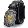 Eohak Western-Cowboy-Cinture per uomo e donna, con incisione floreale, con fibbia Longhorn-Bull-Head, adatta per vita 73,7 - 94 cm, nero, Medium