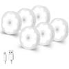 MVIOCS Luci con sensore di movimento per interni, confezione da 6 LED ricaricabili, luce notturna magnetica da parete, dimmerabile, ricarica USB, per scale, armadio, cucina, sotto armadietti (bianco