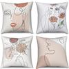 Hnmdmyi Copricuscino Boho 40x40 Set di 4, Astratto Minimalista Donna Viso Corpo Linea Floreale Pianta Copricuscini Decorativi Arte Moderna Estetica Lino Copricuscino per Divano Esterno Home Decor
