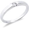 Gioielli di Valenza Solitario in oro bianco 18k e diamante da 0.10 ct. Incastonatura a battuto