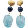 MISIS Orecchini Donna Pendenti in Argento 925 Placcato oro 18Kt | Orecchini Lunghi Donna Design Elegante Pietra Agata Blue e Cristallo di Rocca con Conchiglia | Made in Italy