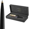 Parker 51 penna a sfera | Corpo nero deluxe con finiture in oro | Pennino medio in oro 18 carati con ricarica di inchiostro nero | Confezione regalo