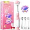 DADA-TECH Spazzolino Elettrico Bambini 1-2-3 Anni Spazzolino Bambini 1 Anno Bambino Bimbo Neonato Neonati Con Timer Luci LED E 4 Testine Morbide (Baby Astronauti Rosa)