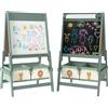 AIYAPLAY Lavagna per Bambini 3 in 1 con Cavalletto, Rotolo di Carta e 2 Cestelli, in Legno, 54x46x94 cm, Verde | Aosom Italy