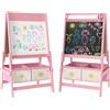 AIYAPLAY Lavagna per Bambini 3 in 1 con Cavalletto, Rotolo di Carta e 2 Cestelli, in Legno, 54x46x94 cm, Rosa | Aosom Italy