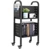 VEVOR Carrello Portalibri con Ruote 450 x 330 x 880 mm Carrello Rotante Porta Libri, Carico 70 kg Ripiani a L Bifacciali con Ruote Bloccabili 5 cm per Scaffali di Casa, Ufficio e Scuola, Nero