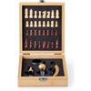 FOR ADVENTUR Set Scacchiera in bambù + Accessori per Vino - Cavatappi, Decanter, Tappo, Tagliacapsule e Beccuccio - Elegante e Multifunzionale