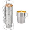 HERCHR Tazza Da Tè Antiscottatura a Doppio Strato Con Supporto, Set 6 Tazze in Acciaio Inossidabile Impilabile Con Supporto per Tazza, Set Tazzine Caffè, Tazza D'acqua Riutilizzabile per Campeggio, Ufficio