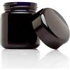 ULTRA JARS Barattolo in vetro ultravioletto a bocca larga da 50 ml con coperchio a vite nero, ermetico, a prova di odore, a prova di perdite, contenitore per conservazione UV, contenitore ricaricabile
