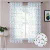 Tollpiz Tende corte trasparenti con foglie verdi ricamate per camera da letto, con tasca per bastone, in finto lino, con foglie ricamate, per soggiorno, 137 x 114 cm di lunghezza, set di 2 pannelli