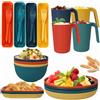pobowlgarls Set di stoviglie infrangibili da campeggio, per 4 persone, in plastica, leggero, set di posate da campeggio, include piatti, ciotole, tazze, posate per campeggio,