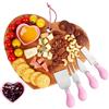 hecef Tagliere per Formaggi 7 pezzi, Tagliere Aperitivo in Legno, Vassoio Salumi con 4 Coltelli da Formaggio e 2 Ciotole in Ceramica per Regali di Compleanno, Nozze, Mamme, Festa (Rosa)