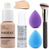HQDA 6PCS Set di fondotinta liquido Fondotinta liquido a copertura totale con primer per il viso Rulli per olio di pietra vulcanica Pennello per fondotinta Set per trucco Spugna per trucco (Colour, 102)