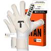 T1TAN Legend White-Out Guanti da portiere per allenamenti e partite, bambini e adulti, guanti professionali, schiuma adesiva Gecko Grip da 4 mm, taglia 10