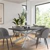 DEGHI Tavolo da pranzo 150x70 cm top effetto rovere grigio 38 mm e gambe incrociate in metallo bianco - Manty
