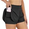 COTOP Pantaloncini da Corsa Donna, Shorts Sportivi Estivi 2 in 1 a Vita Alta per Yoga Fitness con Tasche con Cerniera Interna Nero S