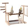 BeauFairy Parco Giochi per Pappagalli, Supporto per Uccelli in Legno, Parco Giochi Palestra per Pappagalli, con Tazza di Alimentazione, Vassoio, per Piccoli Parrocchetti, Calopsitte, 36*23*39CM, F556