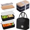 Ruucy Lunch Box Kit, 1400ml Porta Pranzo a 2 Strati, Bento Box Ermetico + Borsa Termica, Schiscetta Pranzo per Ufficio Scuola Adulto Bambini, Contenitore Pranzo Microonde (Nero)