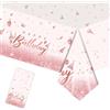 Homirty Tovaglia Rosa Compleanno 137 x 274 cm Happy Birthday - Oro Rosa Tovaglia in Plastica Impermeabile per Ragazze, Bambini, Baby Shower, Party, Decorazione Giardino, Picnic (R2)
