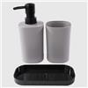 La Briantina Set Bagno in 3 Pezzi - Dispenser Sapone, Bicchiere Portaspazzolini e Portasapone - Design Minimal, Elegante e Versatile - 15x7,5x17,5 cm